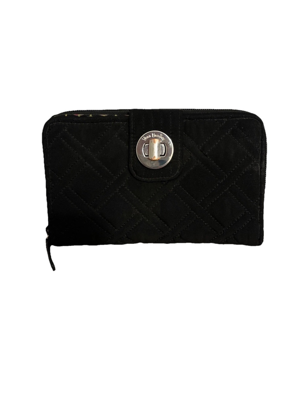Vera Bradley Black Quilted Zip-Around Wallet RFID turn lock wallet organizer blk